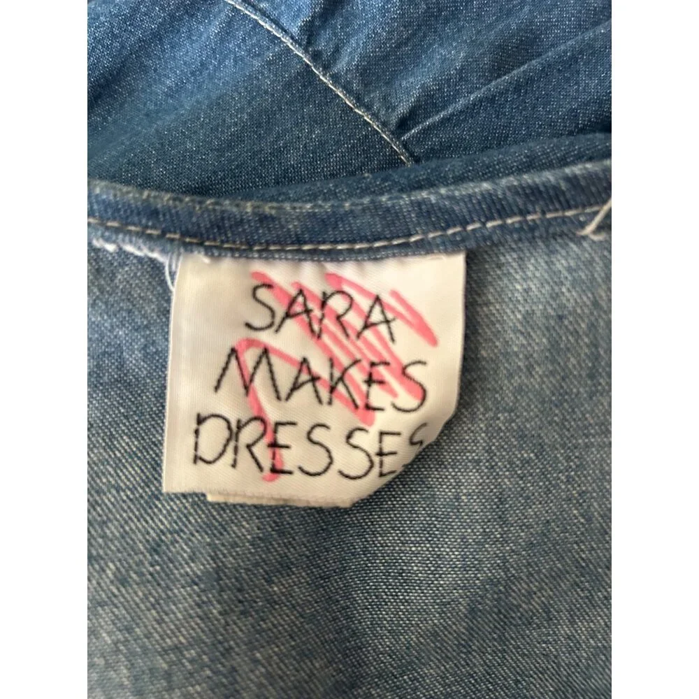 Vintage 90s Chambray Denim Prairie Dress with Vest and Tie Back - Size 16